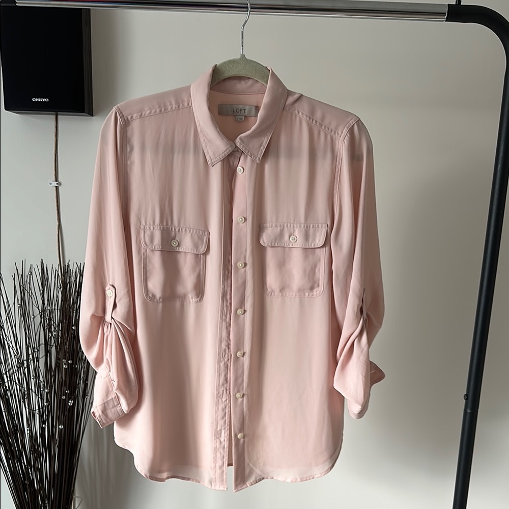 Loft Pink Button-Up Blouse